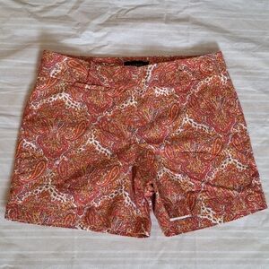 Talbots Perfect Shorts 8 Orange Red Playful Paisley Stretch Cotton Retro Hippie